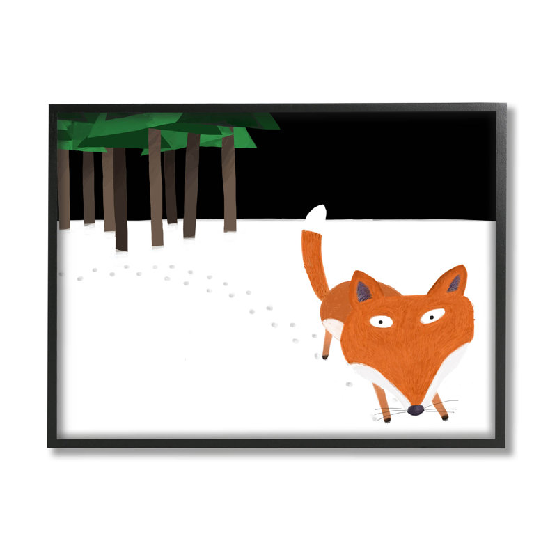 «Snowy Fox Paw Prints» par Carla Daly - impression sur bois, H 11 po x l 14 po x P 1,5 po, Giclée encadrée noir minuit