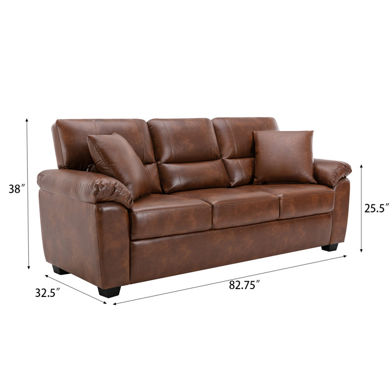 Ornas 82.75'' Vegan Leather Sofa, Brown Faux Leather
