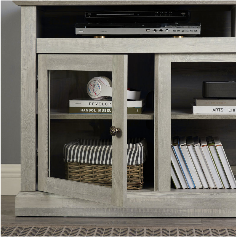Meuble télé contemporain pour téléviseur de 65 po ou moins avec espace de rangement ouvert et fermé, gris pierre, l 60 po x P 15,75 po x H 29 po