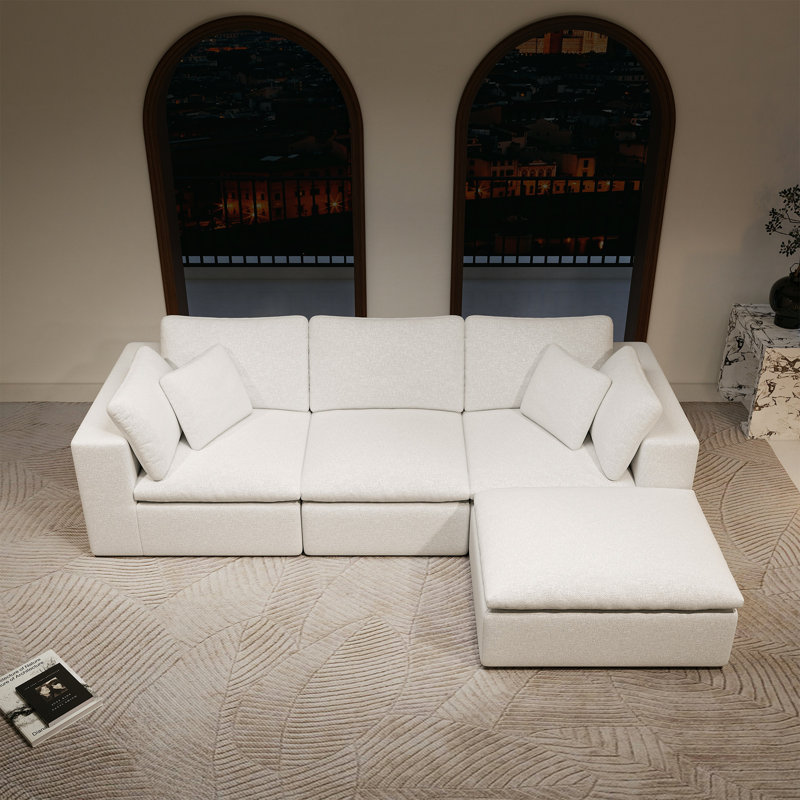 Canapé modulaire 108,3 po x 68,9 po - Canapé 4 pièces en velours côtelé moelleux gratuit pour salon, chambre à coucher, appartement, sans assemblage requis, blanc
