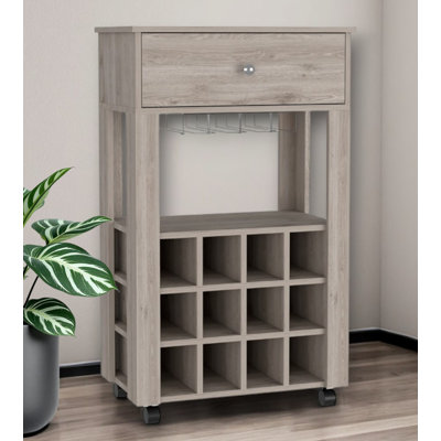 Light Gray Rolling Bar Cart With Wine Storage by HomeRoots