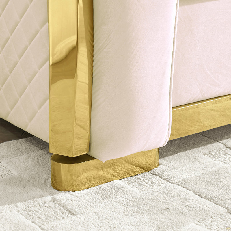 Canapé Chesterfield en velours capitonné à boutons, Beige