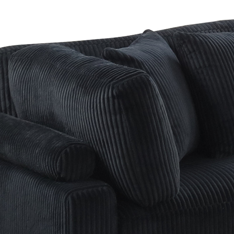 Bentley Modern Style Modular Sectional Unique Layout Made With Corduroy Fabric And Wood In Black Setup2, Black