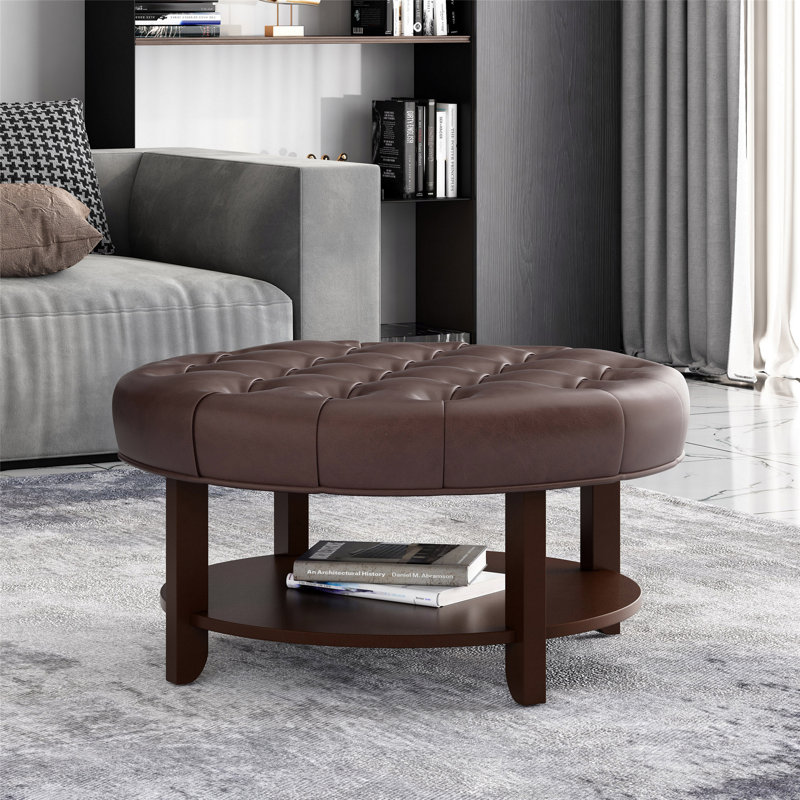 Repose-pieds contemporain avec tablette de rangement, Noyer