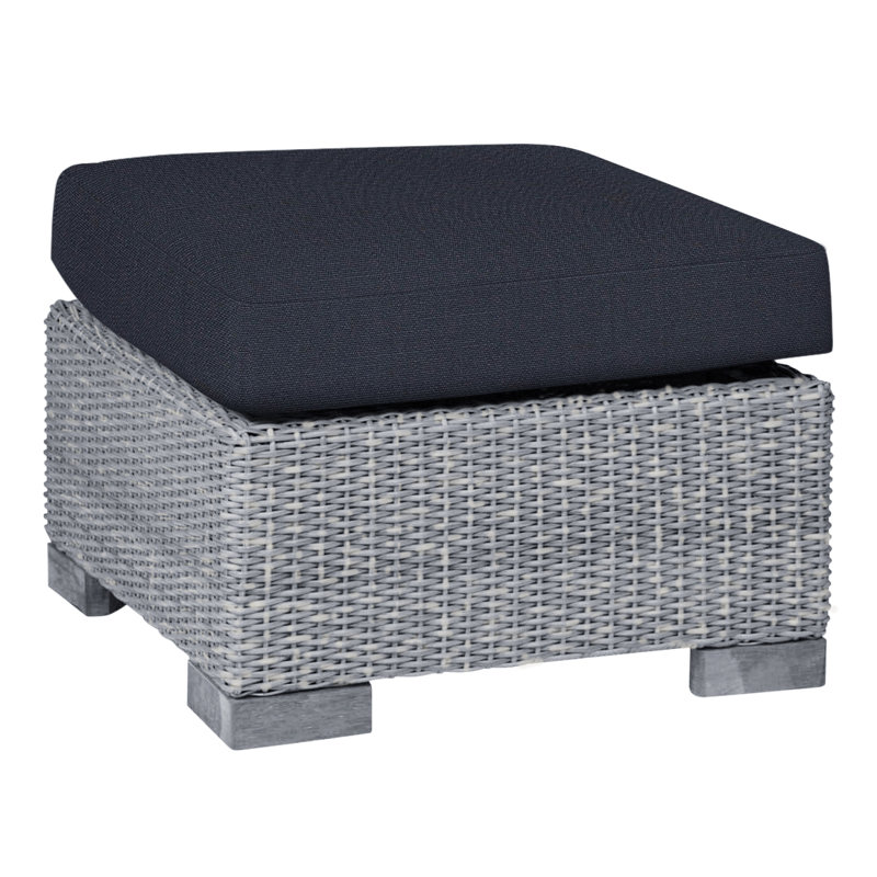 Club Outdoor Ottoman with Cushion, Oyster, No Welt, Linen Navy
