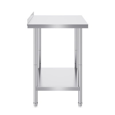 SUS201 Stainless Steel Work Table 24 x 30 Inch 1 Piece Silver with Backsplash