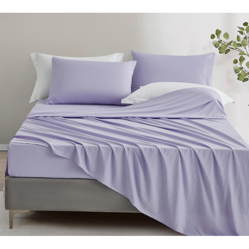Washed Microfiber Bedding Microfiber Sheet Set, Lavender, Split King Sheet Set+Fitted Sheet+2 Pillowcases