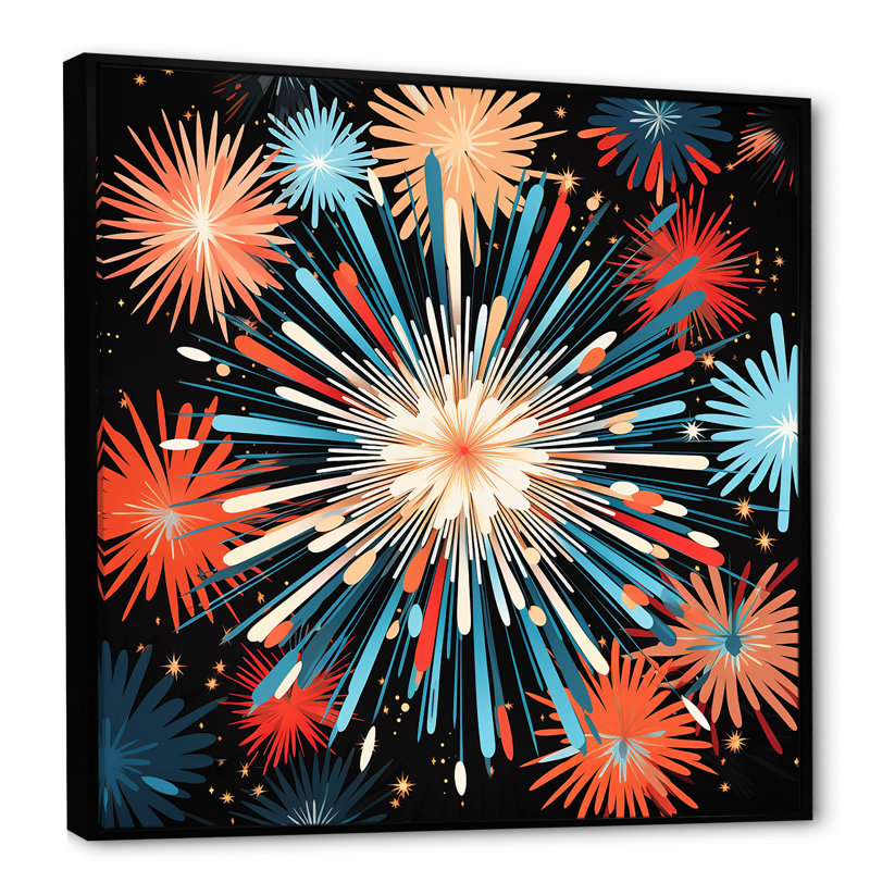 Feux d'artifice bleu et jaune - art mural, Cadre flottant noir, H 16 po x l 16 po