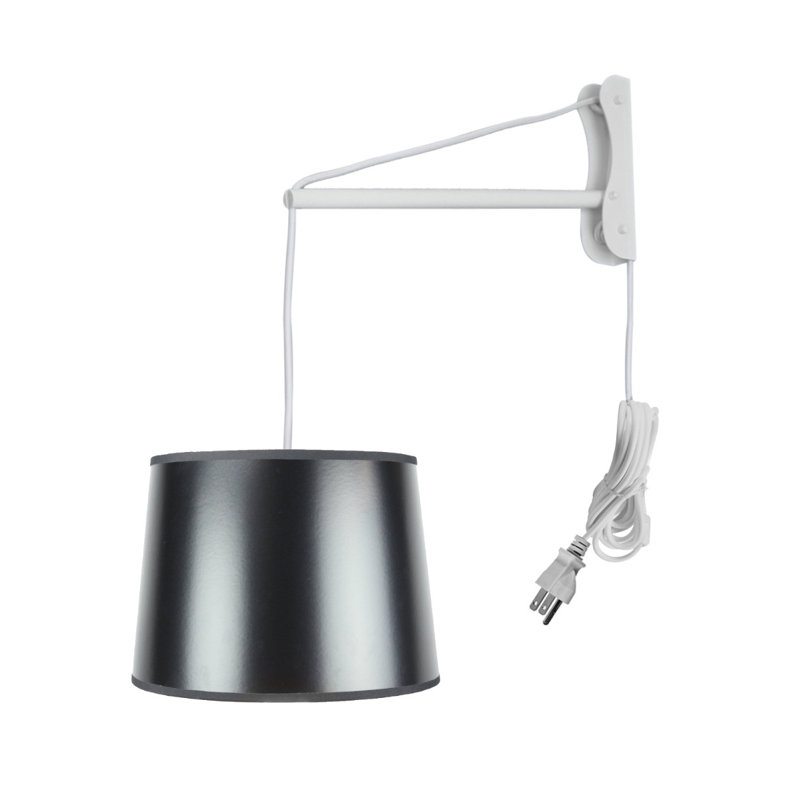 Straitson Plug-in Armed Sconce, Black, White, 8" H x 12" W x 12" D