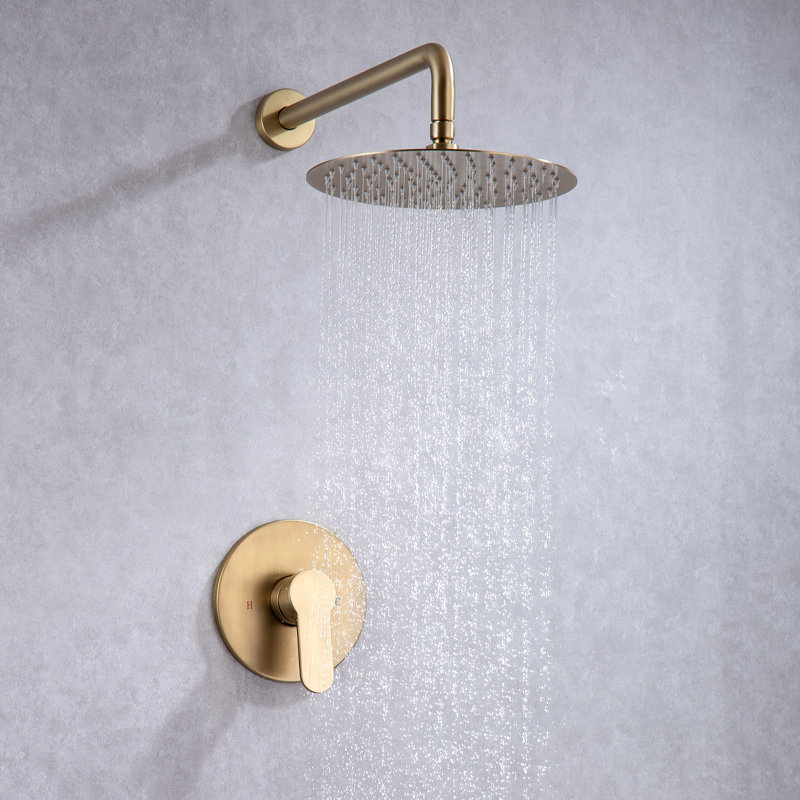 Système de douche complet rond à pression équilibrée avec valve brute (noir / nickel brossé / chrome / doré brossé)