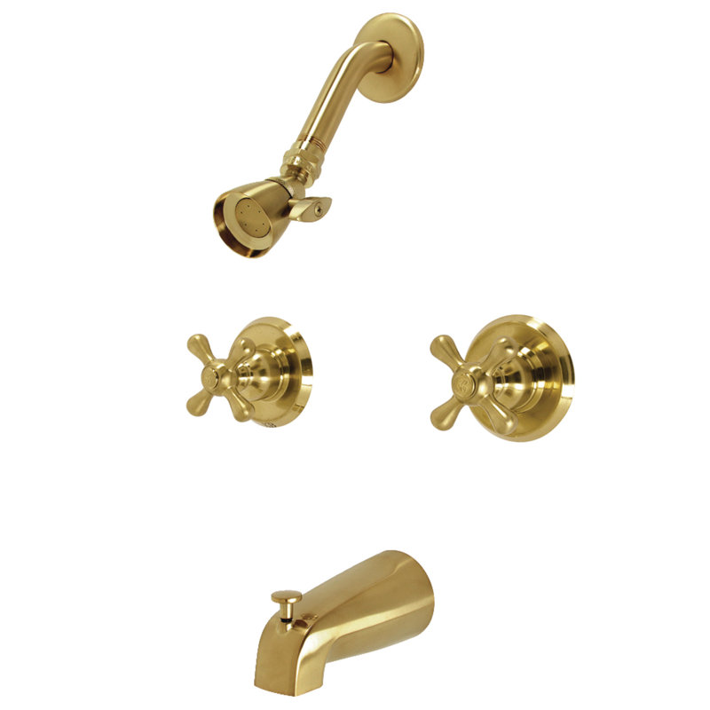 Kingston Brass American Classic Double-Handle Tub and Shower Faucet, Brushed Brass, Lever Handle