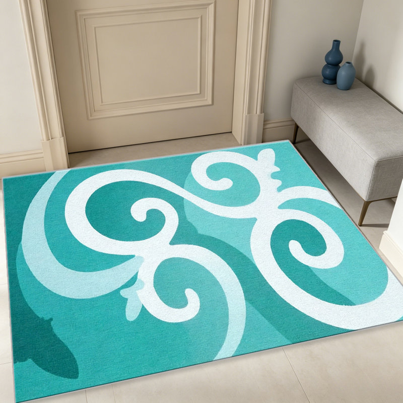 Teal Swirl carpet-easy to clean, machine-washable, soft and comfortable; suitable for door mats, kitchens, living rooms, bedrooms, corridors, and laundry areas. Easy to clean, durable carpet for home decoration.