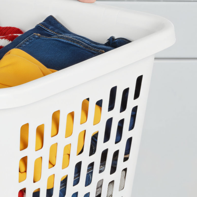 Paquet de 6 paniers à linge, capacité de 1,5 boisseau, plastique avec trous de ventilation et grandes poignées pour faciliter le transport et le rangement, blanc, carré.