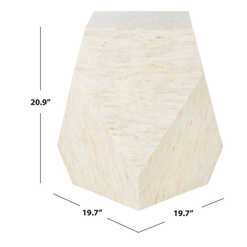 Beige Faux Mother of Pearl Geometric Side Table
