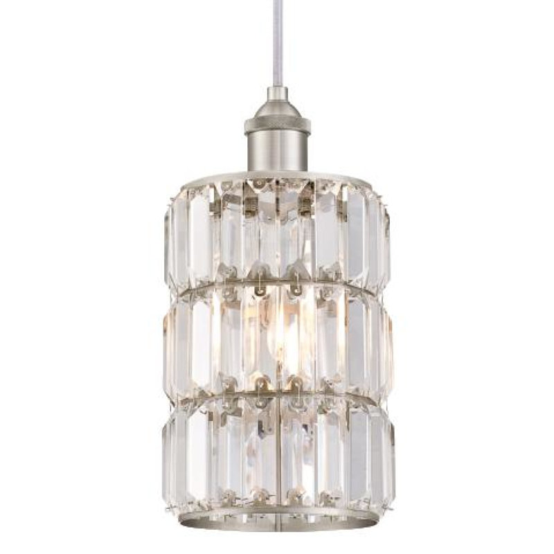 Luminaire suspendu cylindrique à 1 lumière Araceli, Nickel brossé, H 11,5 po x l 6 po x P 6 po