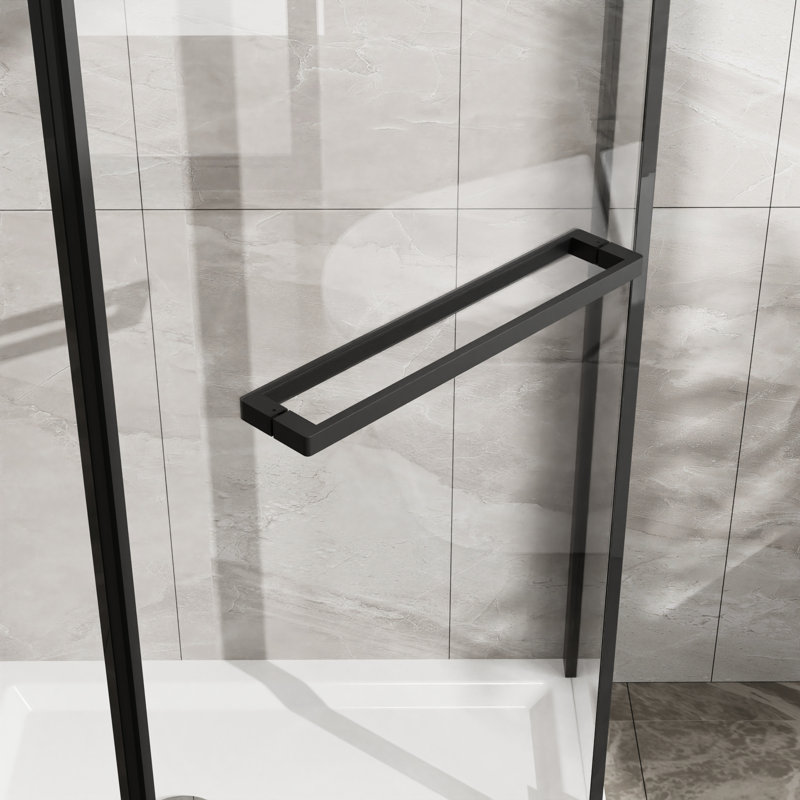 Matte Black -Angle Shower - 36 In.D X In.W 72 In.H, Clear Tempered Glass, 304 Stainless Steel Self-Tapping Screws 72" 36X36, Finish, Concrete Anchors