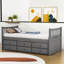 Lit plateforme simple avec lit gigogne et tiroirs-2049905469