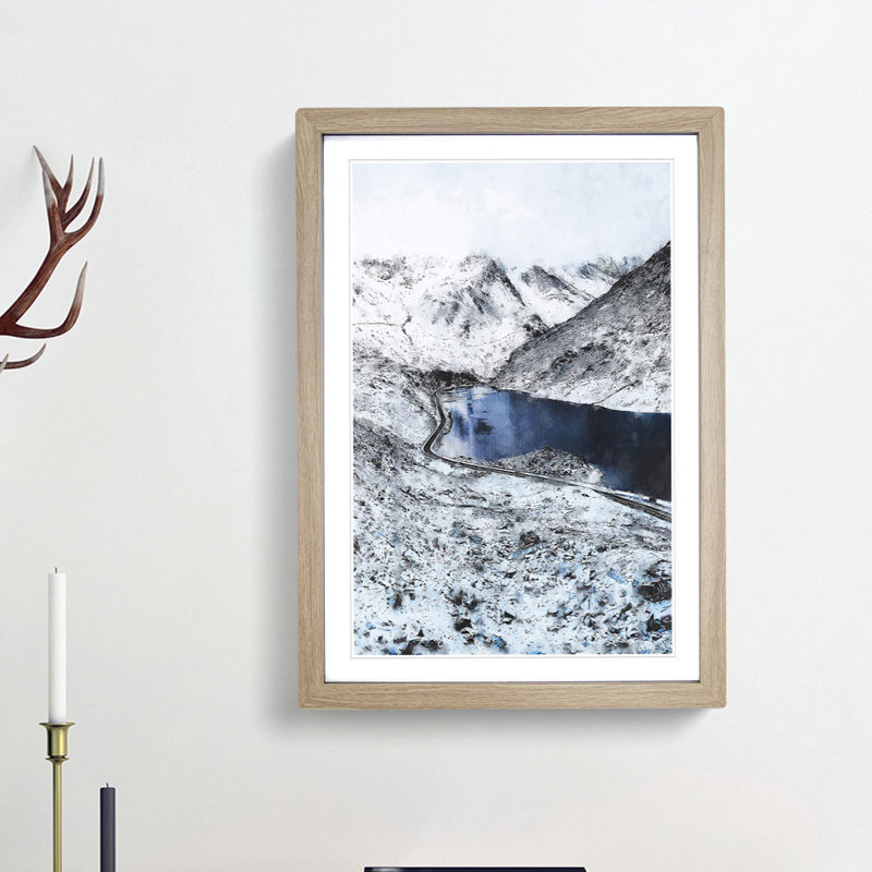 Tryfan Mountain In Snowdonia Wales - Single Picture Frame Painting on MDF, Oak Framed, 45cm H x 33cm W x 2cm D