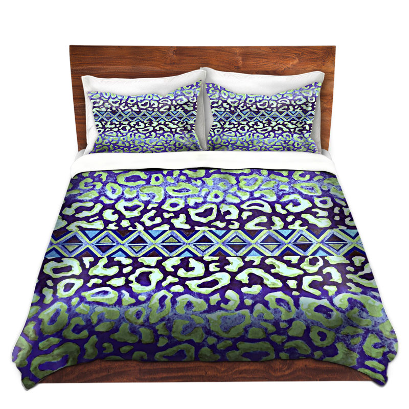 Ensemble de housse de couette leopard trail, Gris / Mauve, 1 housse simple + 1 taie standard
