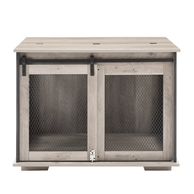 Chew- Dog Kennel With Flip-Top Plate And Side Storage, Gray Style House Sliding Door Detachable Internal Partition,