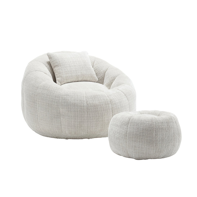 United We Win Modern Bean Bag Chairs, Beige Chenille