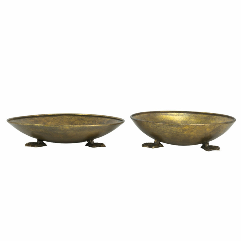 Iron Accent Trays with Duck Feet - Set of 2 - 12"Dia. x 3" - Gold