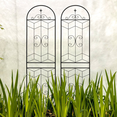 86.7"X19.7" Rustproof Metal Trellis, Garden Climbing Flower Rack, Black, Easy Assembly, & 86.7" X 19.7" Plant Helper, Reliable