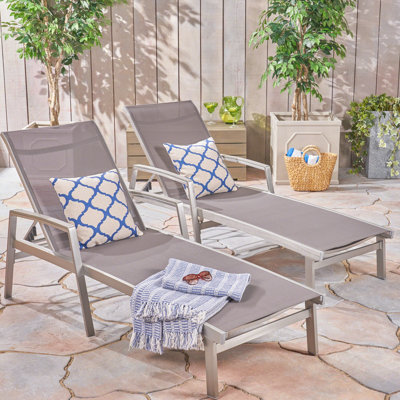 Chaise longue d'extérieur légère et fonctionnelle avec structure en aluminium et siège en filet pour la cour arrière, filet de nylon gris, l 79,38 po x P 28,54 po