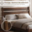 Mid-Century Modern Solid Wood Platform Bed with Slatted Headboard-135754257-135754259