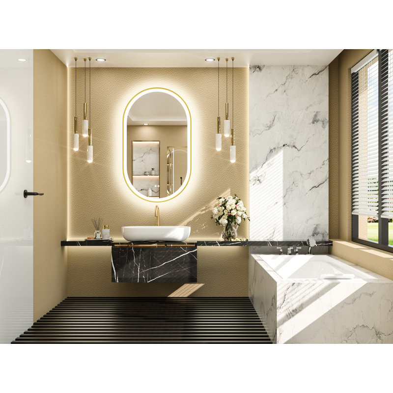 Chavira Oval Anti-Fog LED Vanity Mirror, Gold, 40" x 24"