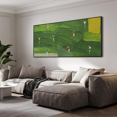 Très grand art mural imprimé sur toile - chiffres de balançoire de golf sur une allée abstraite verte, décoration d'art pour le salon ou la chambre à coucher - «Assemblage requis du cadre (cadre non fini)»