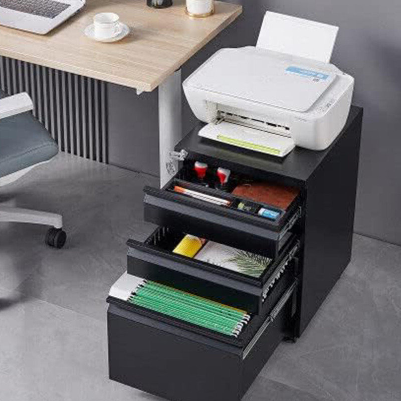 3 Drawer File Cabinet with Lock and Wheels,Black Rolling File Cabinet,Fit A4/Letter/Legal File Stylish & Practical