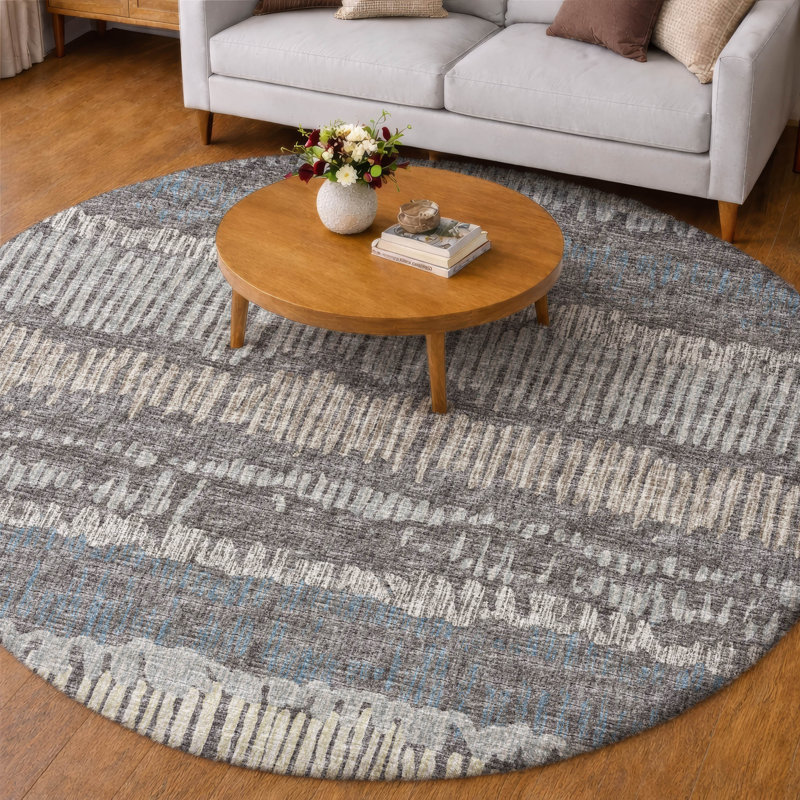 Premium Machine Washable Dream Shag Loops and Lines Rug, Gray, 8' Round