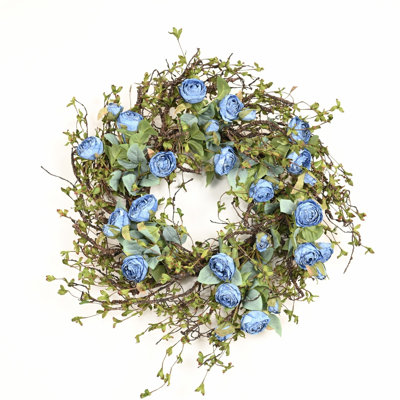 26" Artificial Large Rustic Wild Twig Greenery Leaves Roses Front Door Wreath