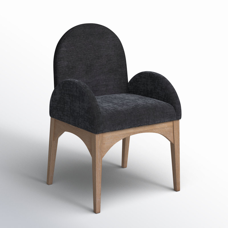Chaise avec accoudoirs Charith, Chenille noir, Naturel