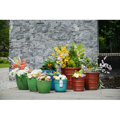 3 pots de fleurs en céramique, pot de fleurs moderne pour patio, jardin ou rebords de fenêtre