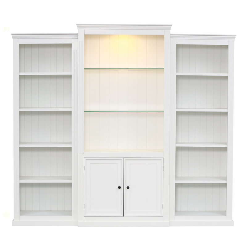 Bibliothèque de 78,75 po de hauteur, 3 pièces, vitrine avec plafonnier à DEL réglable 5 couleurs, tablettes de style rétro avec tablettes en verre trempé pour le salon, le bureau, le studio ou l'espace de travail, blanc