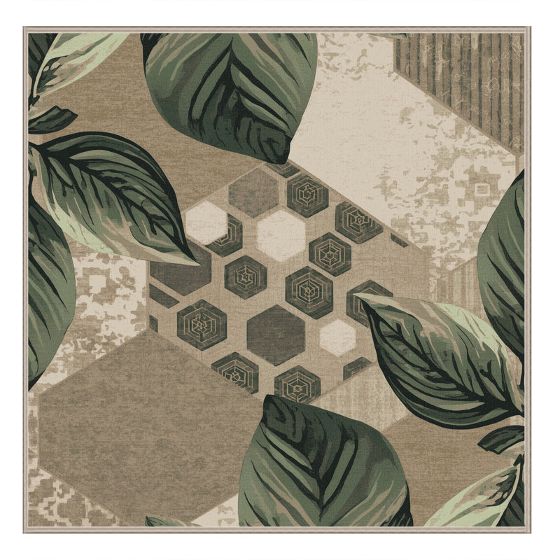 Tapis lavable à la machine à motif géométrique d'inspiration mondiale Parrilla Basil, Carré 7 pi
