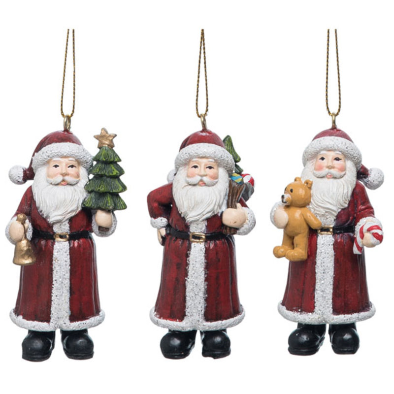 Ensemble de 3 décorations de Noël en résine Père Noël avec jouets