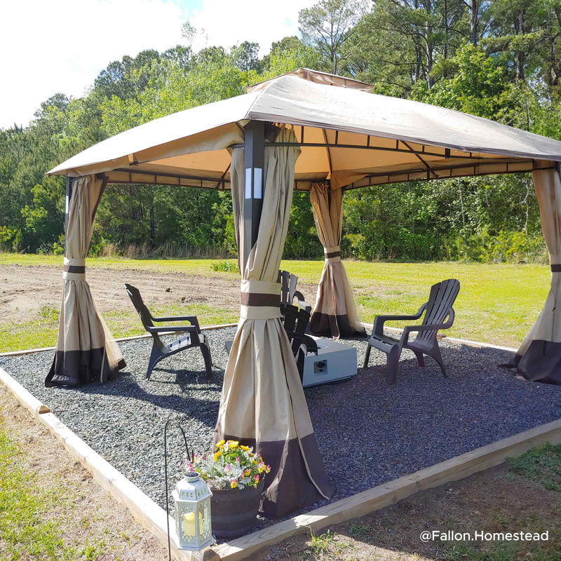 Sunjoy Moorehead 11 x 13 ft. Gazebo with LED Lighting and Bluetooth Sound, Tan/Brown