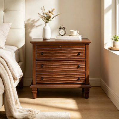 Nightstand Bedside Table with Charging Station and 3 Drawers