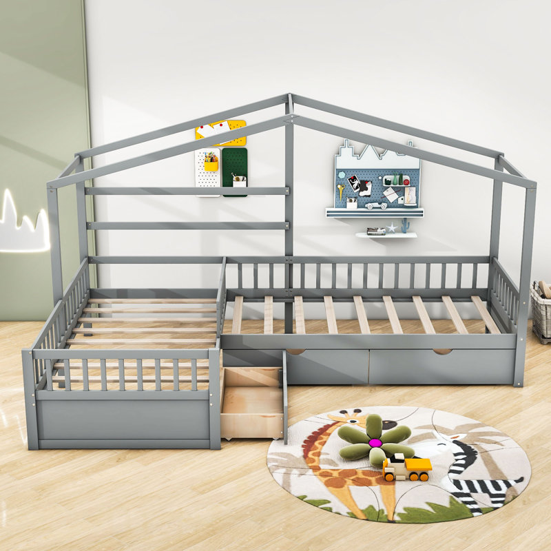 Lit plateforme avec rangement à 3 tiroirs Odoms, gris