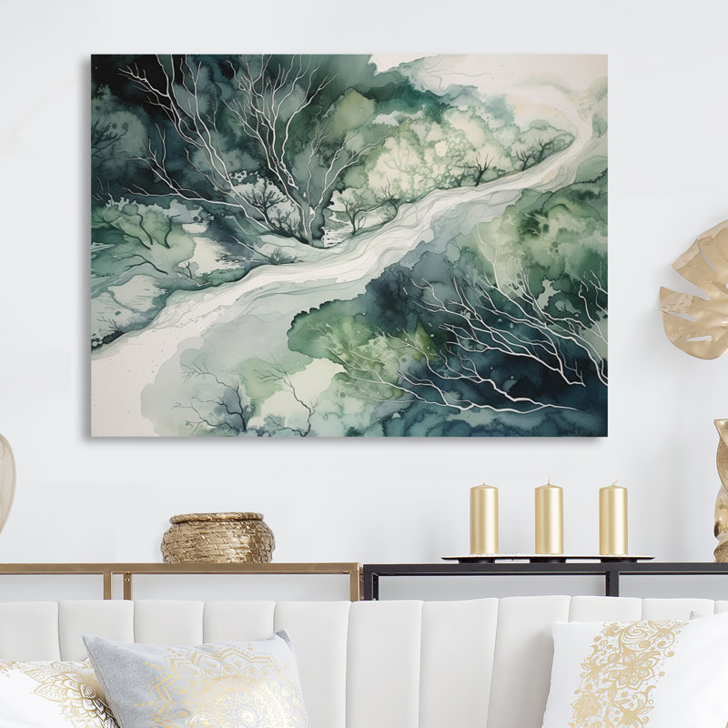 Décoration murale géométrique moderne vert et bleu marbré Dreamscape IV, H 12 po x l 20 po x P 1 po