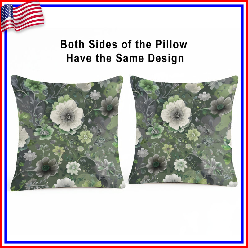Coussins décoratifs vert à motif floral, 14 X 14 pouces