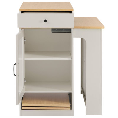 59.5" Kitchen Island with Extendable Dining Table, Kitchen Storage Table with Double-sided Storage, Kitchen Island with 2 Drawers, Power Outlet, Side