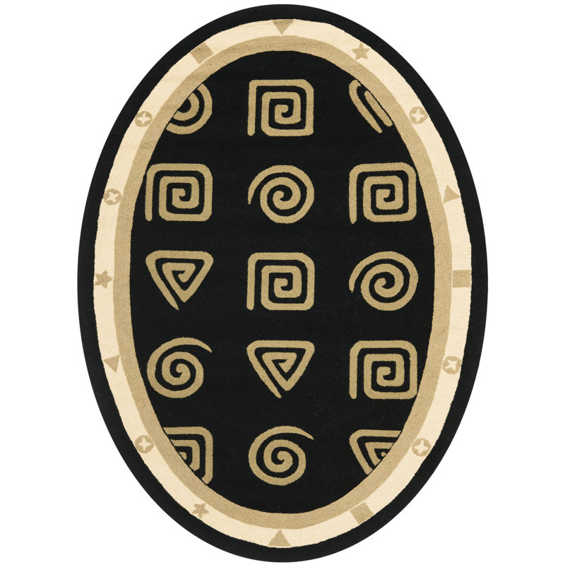 Ardilla Hand Hooked Wool Pile Geometric Rug, Oval 4'6" x 6'6"