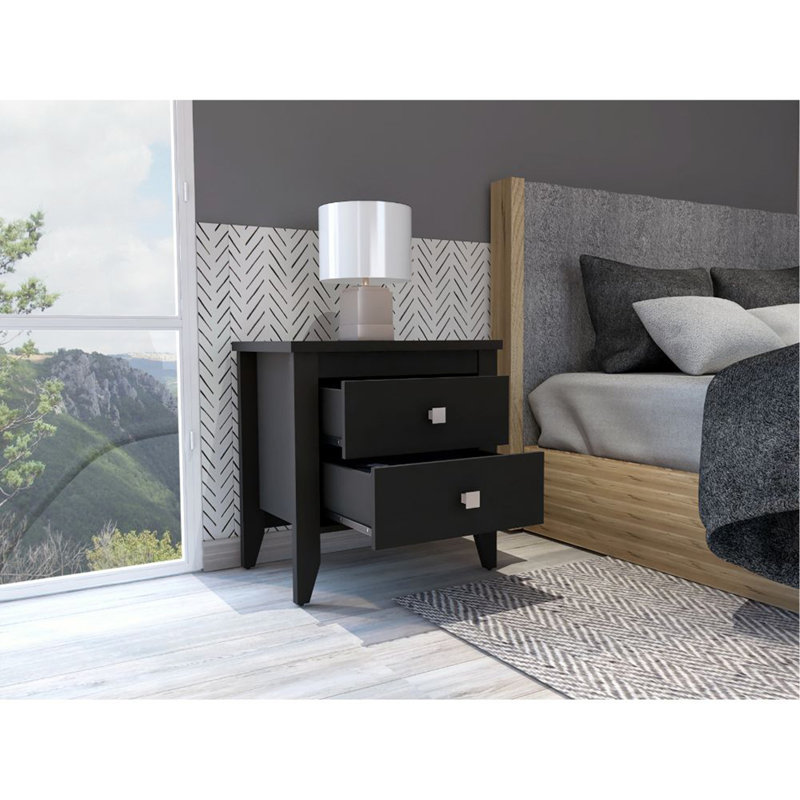 Table de chevet moderne à quatre pieds avec deux tiroirs Breeze, Blanc