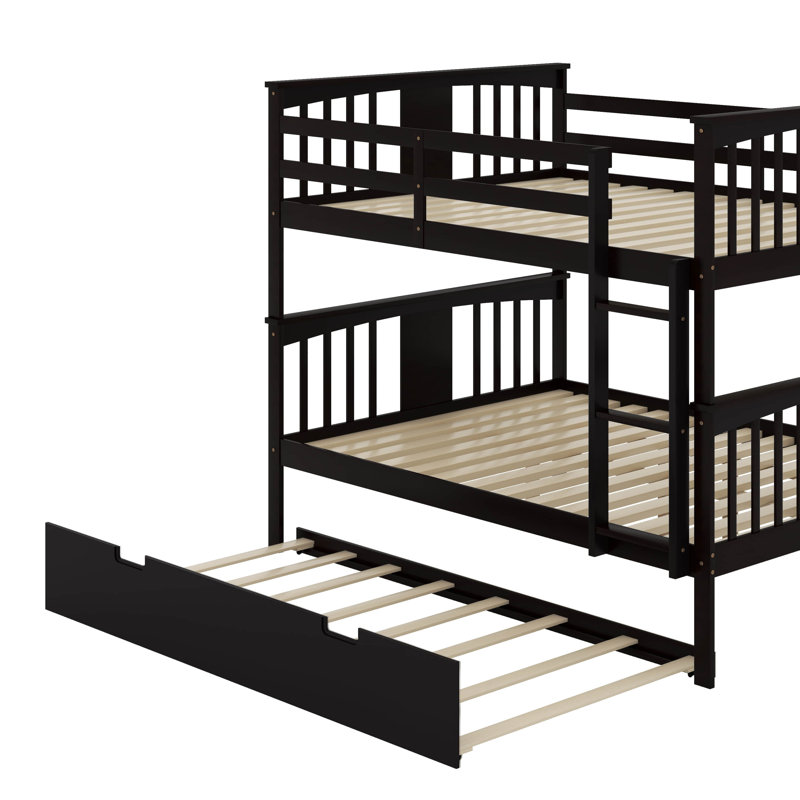 Full Over Full Bunk Bed With Trundle And Ladder, Espresso