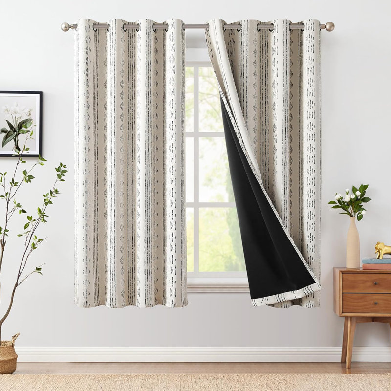 Ayani Bohemian Blackout Curtain Panel, 52" W x 63" L, Blue/Beige