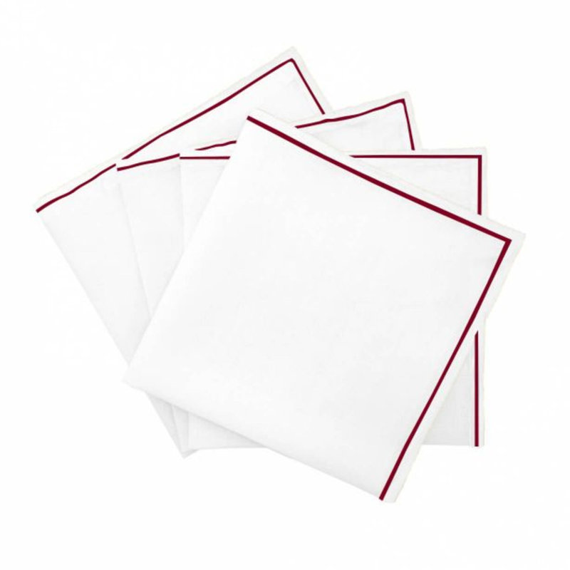 Serviettes de table en coton à broderie simple (ensemble de 4), Blanc / bourgogne, 10 po x 10 po